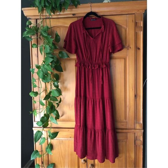 PRETTYGARDEN Womens Summer Boho Maxi Dress V Neck Ruffle Trim High SZ S - Picture 2 of 13